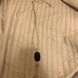 Gorgeous gold tone long necklace/flack large gem pendant/chain tassel rhinestone